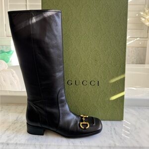 Amazing Pre Loved Condition Gucci Marmont Tall Boots in soft Black Leather